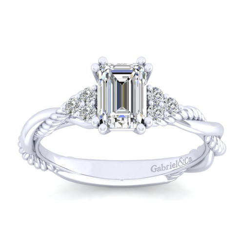 14K White Gold Emerald Cut Diamond Engagement Ring