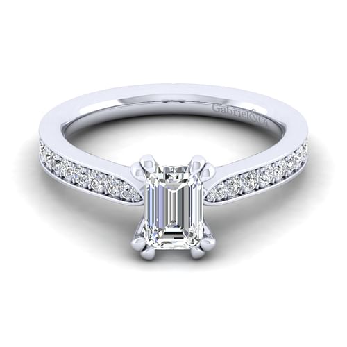 14K White Gold Emerald Cut Diamond Engagement Ring