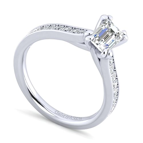 14K White Gold Emerald Cut Diamond Engagement Ring
