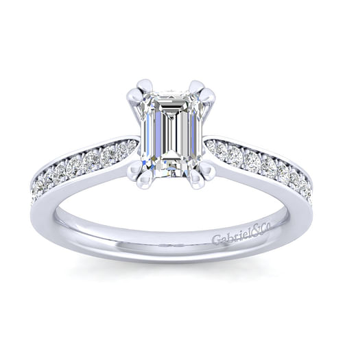 14K White Gold Emerald Cut Diamond Engagement Ring