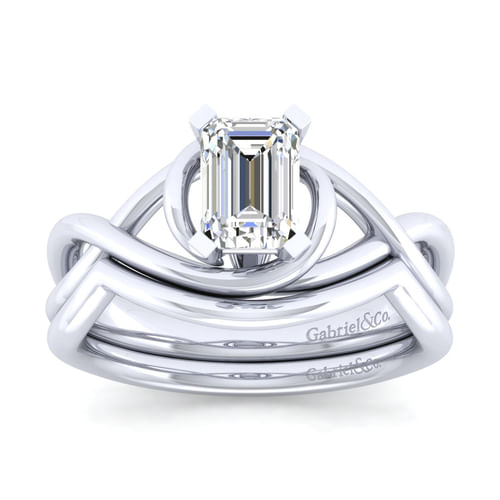 14K White Gold Emerald Cut Diamond Engagement Ring