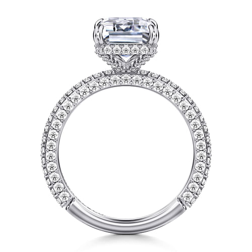 14K White Gold Emerald Cut Diamond Halo Engagement Ring
