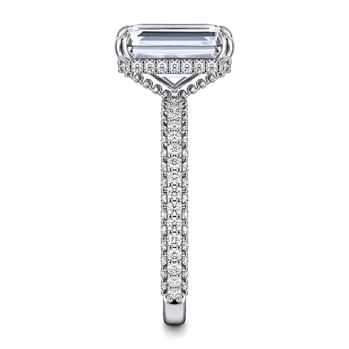 14K White Gold Emerald Cut Diamond Halo Engagement Ring