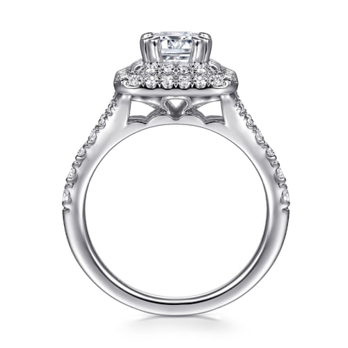 14K White Gold Emerald Cut Double Halo Diamond Engagement Ring