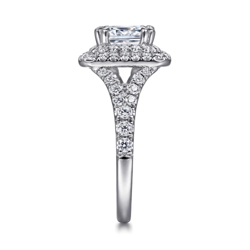 14K White Gold Emerald Cut Double Halo Diamond Engagement Ring