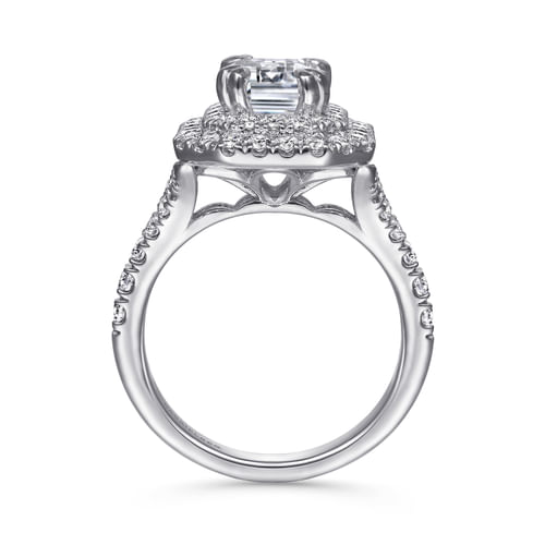14K White Gold Emerald Cut Double Halo Diamond Engagement Ring