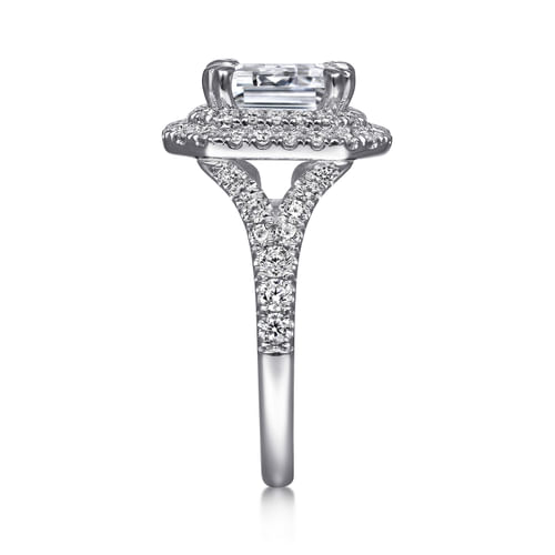 14K White Gold Emerald Cut Double Halo Diamond Engagement Ring