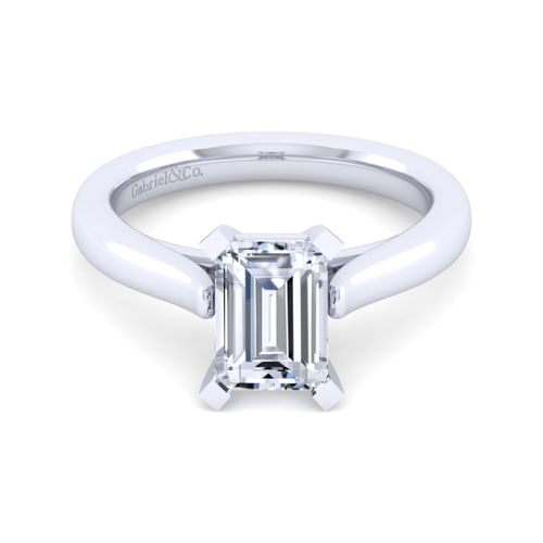 14K White Gold Emerald Cut Engagement Ring