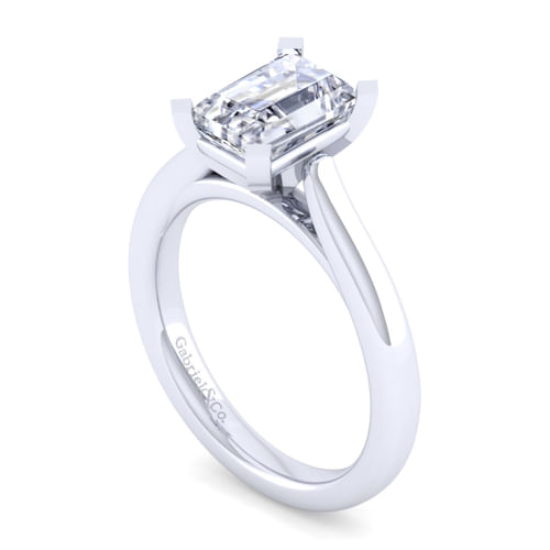 14K White Gold Emerald Cut Engagement Ring