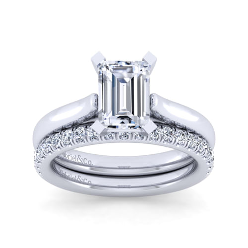14K White Gold Emerald Cut Engagement Ring