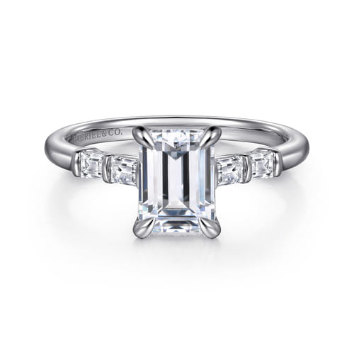 14K White Gold Emerald Cut Five Stone Diamond Engagement Ring