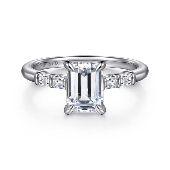 Gabriel - 14K White Gold Emerald Cut Five Stone Diamond Engagement Ring