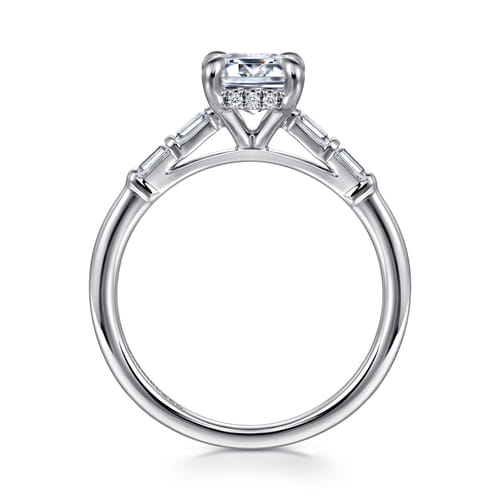 14K White Gold Emerald Cut Five Stone Diamond Engagement Ring