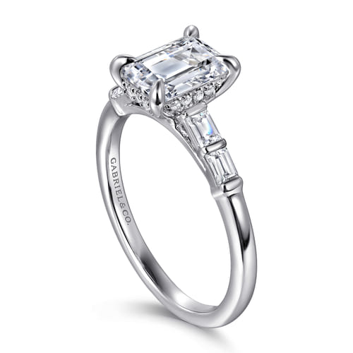 14K White Gold Emerald Cut Five Stone Diamond Engagement Ring