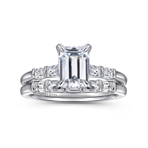 14K White Gold Emerald Cut Five Stone Diamond Engagement Ring