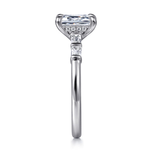 14K White Gold Emerald Cut Five Stone Diamond Engagement Ring