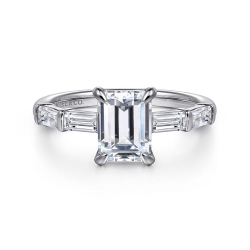14K White Gold Emerald Cut Five Stone Diamond Engagement Ring