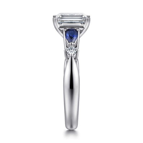 14K White Gold Emerald Cut Five Stone Sapphire and Diamond Engagement Ring