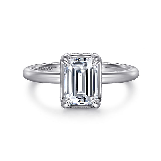 Gabriel - 14K White Gold Emerald Cut Halo Diamond Engagement Ring