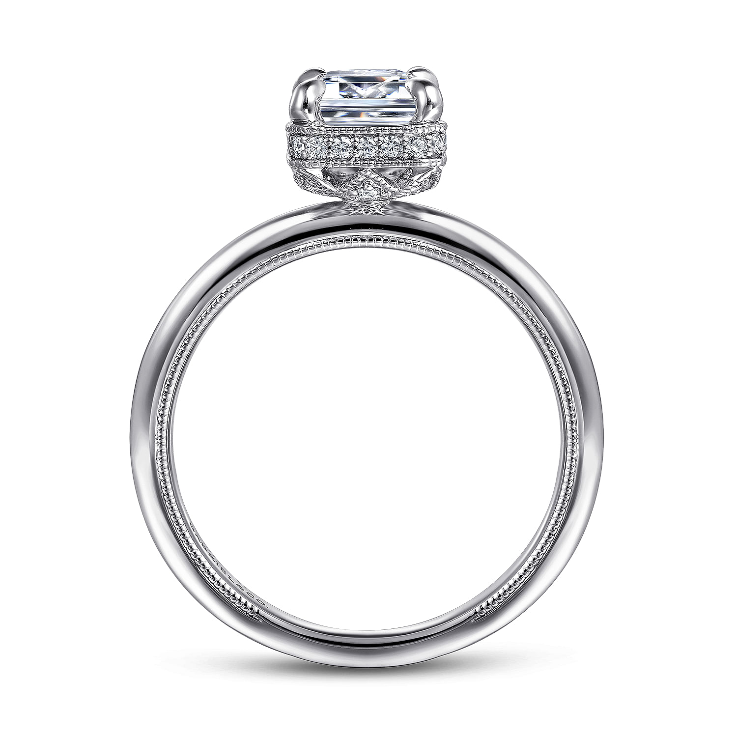 14K White Gold Emerald Cut Halo Diamond Engagement Ring