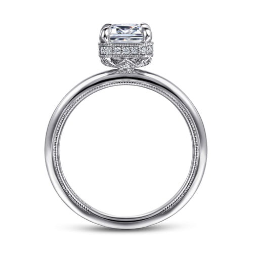 14K White Gold Emerald Cut Halo Diamond Engagement Ring