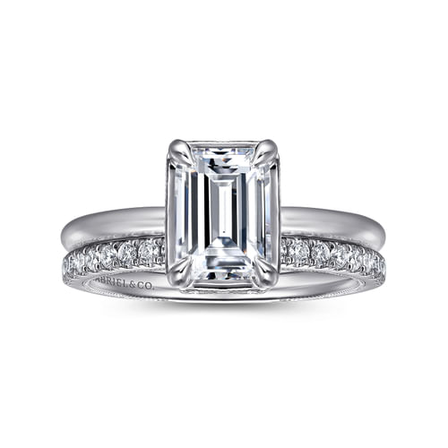 14K White Gold Emerald Cut Halo Diamond Engagement Ring