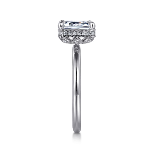 14K White Gold Emerald Cut Halo Diamond Engagement Ring