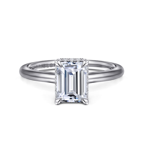 14K White Gold Emerald Cut Halo Diamond Engagement Ring