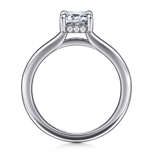 14K White Gold Emerald Cut Halo Diamond Engagement Ring