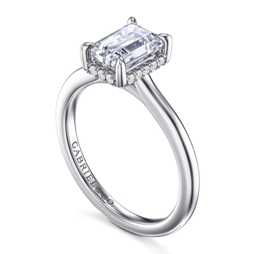14K White Gold Emerald Cut Halo Diamond Engagement Ring
