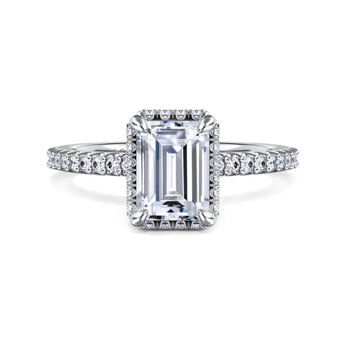 14K White Gold Emerald Cut Hidden Halo Diamond Engagement Ring