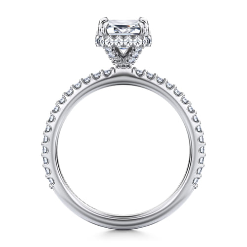 14K White Gold Emerald Cut Hidden Halo Diamond Engagement Ring