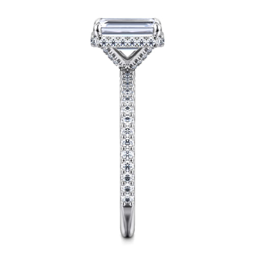 14K White Gold Emerald Cut Hidden Halo Diamond Engagement Ring