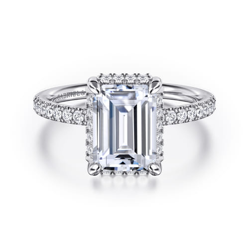 14K White Gold Emerald Cut Hidden Halo Diamond Engagement Ring 14K White Gold Emerald Cut Hidden Halo Diamond Engagement Ring