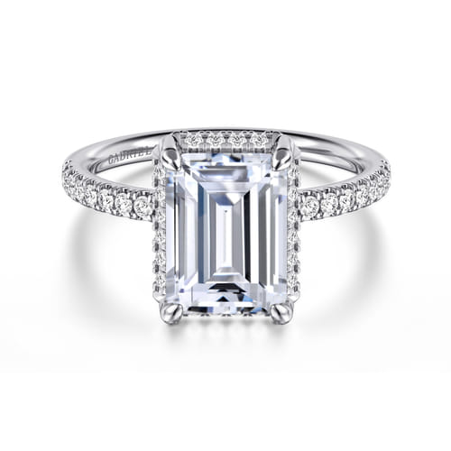 14K White Gold Emerald Cut Hidden Halo Diamond Engagement Ring 14K White Gold Emerald Cut Hidden Halo Diamond Engagement Ring