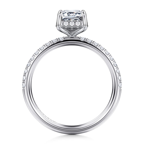 14K White Gold Emerald Cut Hidden Halo Diamond Engagement Ring