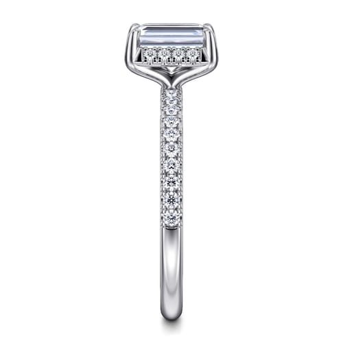 14K White Gold Emerald Cut Hidden Halo Diamond Engagement Ring