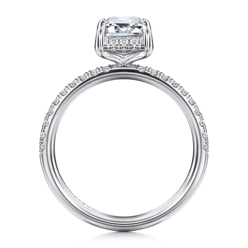 14K White Gold Emerald Cut Hidden Halo Diamond Engagement Ring
