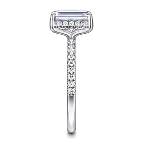 14K White Gold Emerald Cut Hidden Halo Diamond Engagement Ring