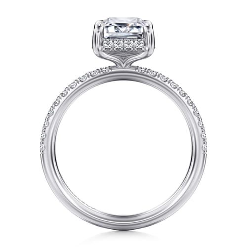 14K White Gold Emerald Cut Hidden Halo Diamond Engagement Ring
