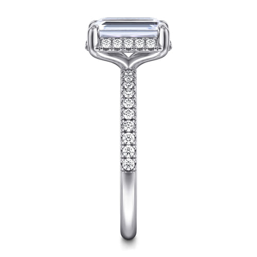 14K White Gold Emerald Cut Hidden Halo Diamond Engagement Ring