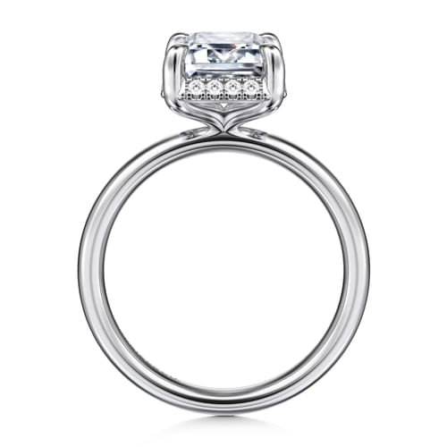 14K White Gold Emerald Cut Hidden Halo Diamond Engagement Ring