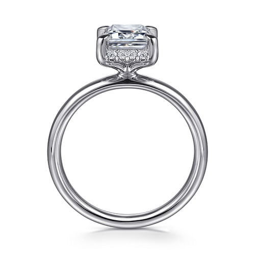 14K White Gold Emerald Cut Hidden Halo Diamond Engagement Ring