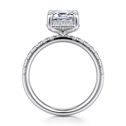 14K White Gold Emerald Cut Hidden Halo Diamond Engagement Ring