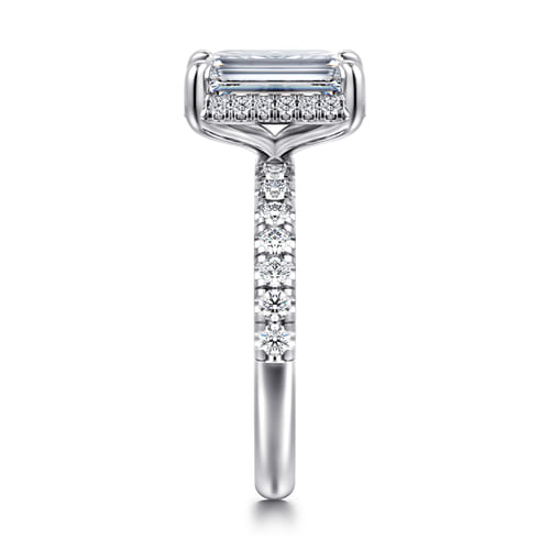 14K White Gold Emerald Cut Hidden Halo Diamond Engagement Ring