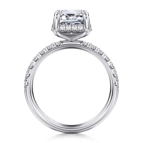 14K White Gold Emerald Cut Hidden Halo Diamond Engagement Ring