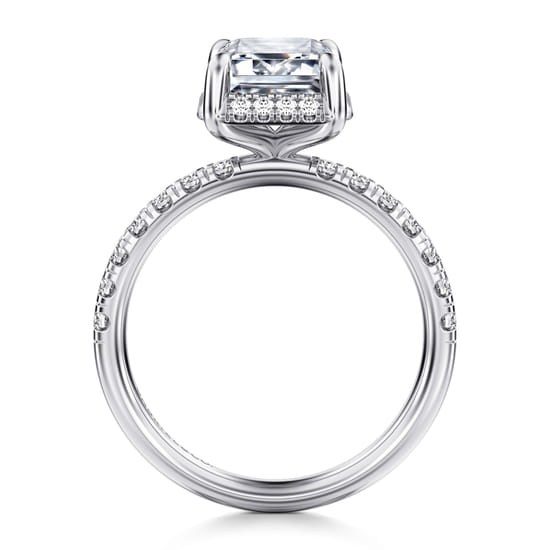 14K White Gold Emerald Cut Hidden Halo Diamond Engagement Ring angle 2