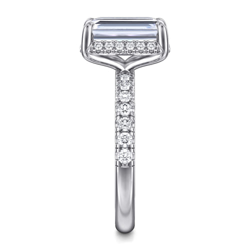 14K White Gold Emerald Cut Hidden Halo Diamond Engagement Ring