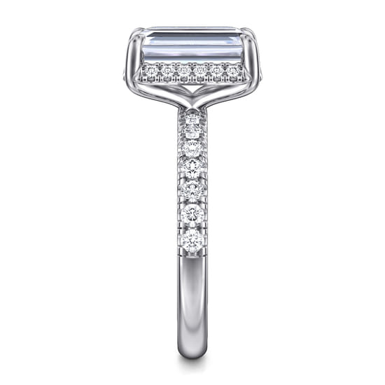14K White Gold Emerald Cut Hidden Halo Diamond Engagement Ring angle 5