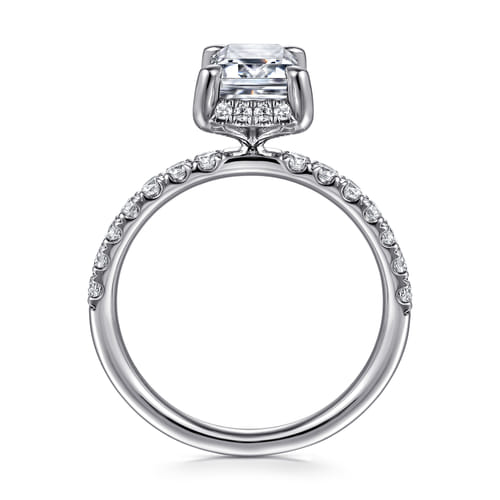 14K White Gold Emerald Cut Hidden Halo Diamond Engagement Ring